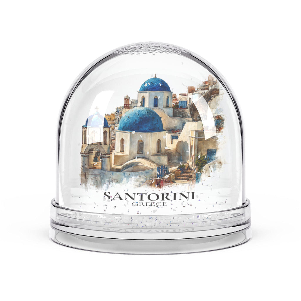 Santorini Greece Snow Globe, Personalized Watercolor, Custom Travel Souvenir Keepsake City Dome