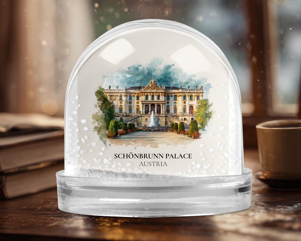 Schonbrunn Palace Austria Snow Globe, Personalized Watercolor, Custom Travel Souvenir Keepsake City Dome