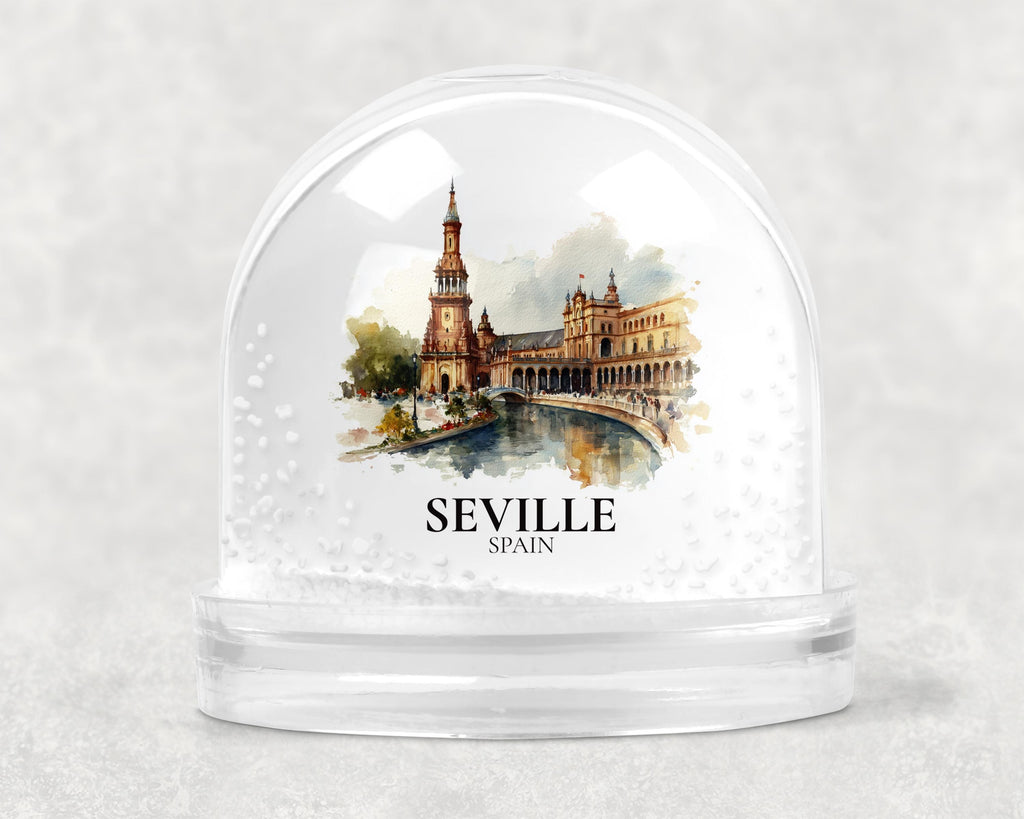 Seville Spain Snow Globe, Personalized Watercolor, Custom Travel Souvenir Keepsake City Dome