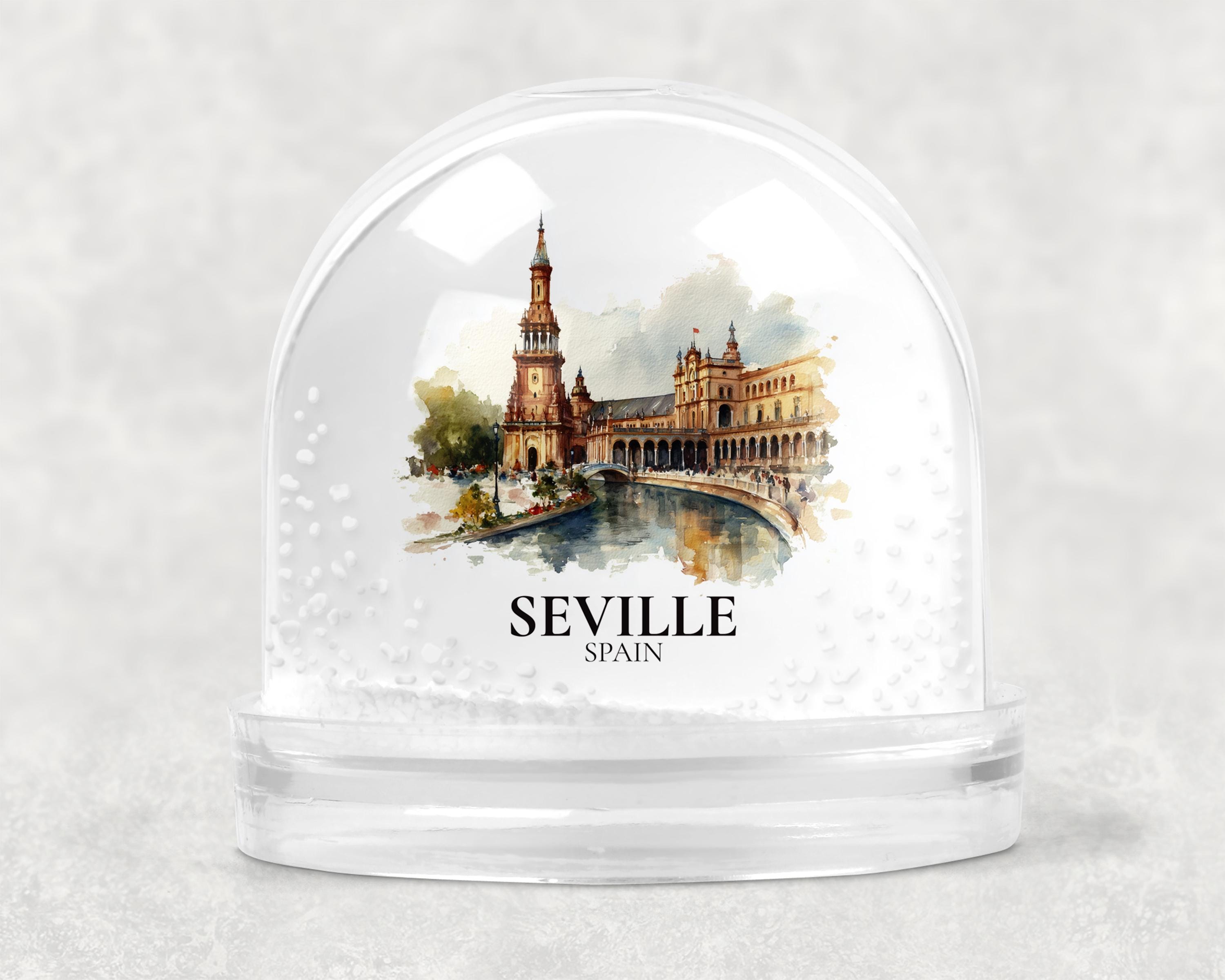 Seville Spain Snow Globe, Personalized Watercolor, Custom Travel Souvenir Keepsake City Dome