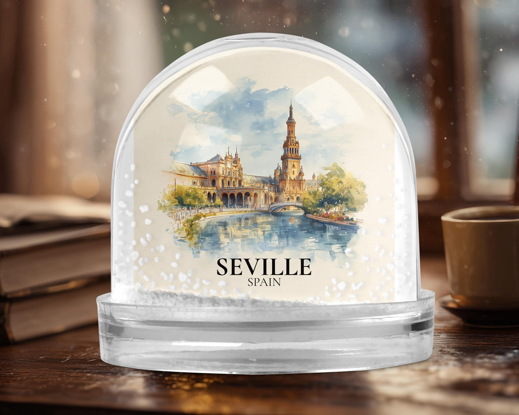 Seville Snow Globe Spain, Personalized Watercolor, Custom Travel Souvenir Keepsake City Dome