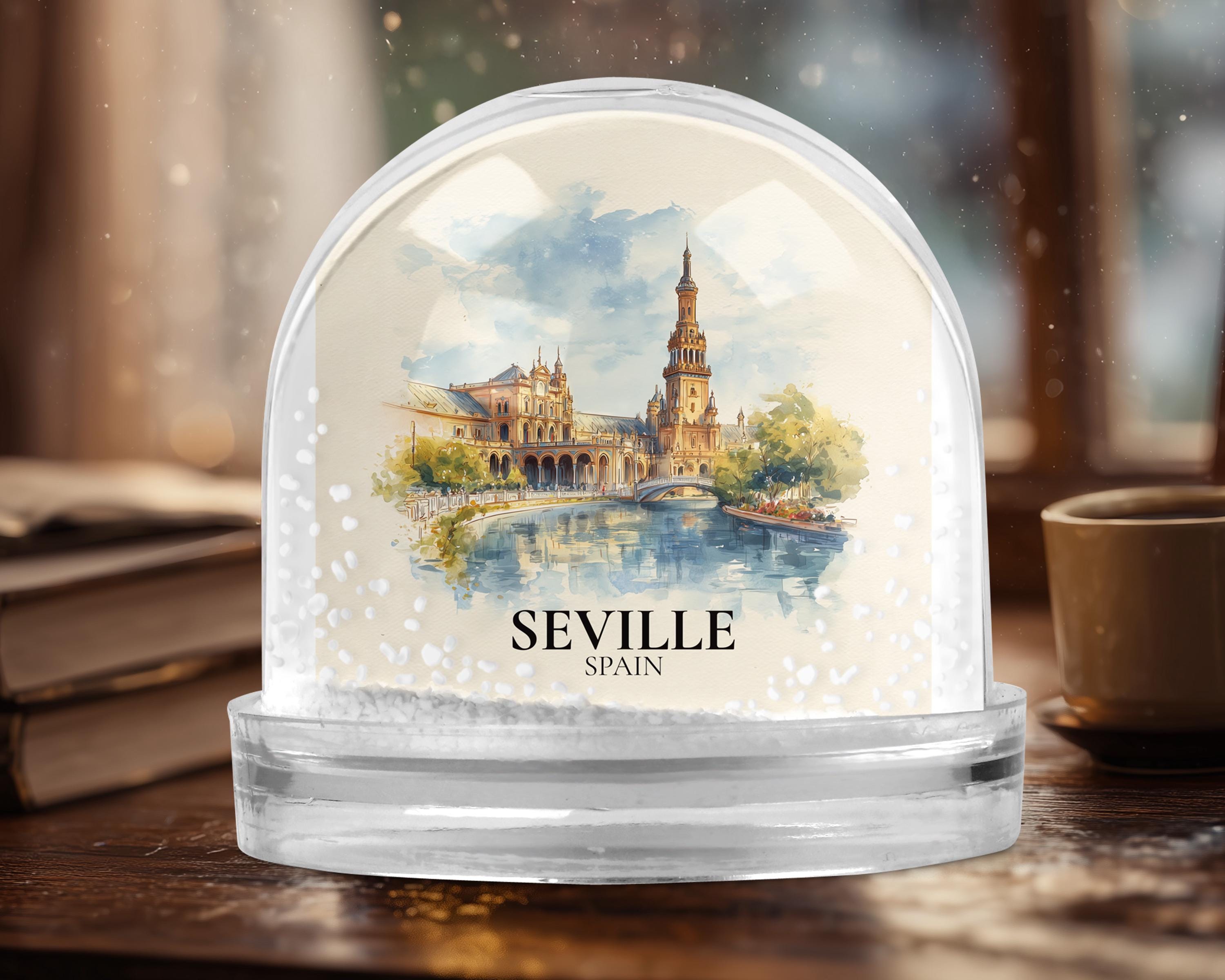 Seville Snow Globe Spain, Personalized Watercolor, Custom Travel Souvenir Keepsake City Dome