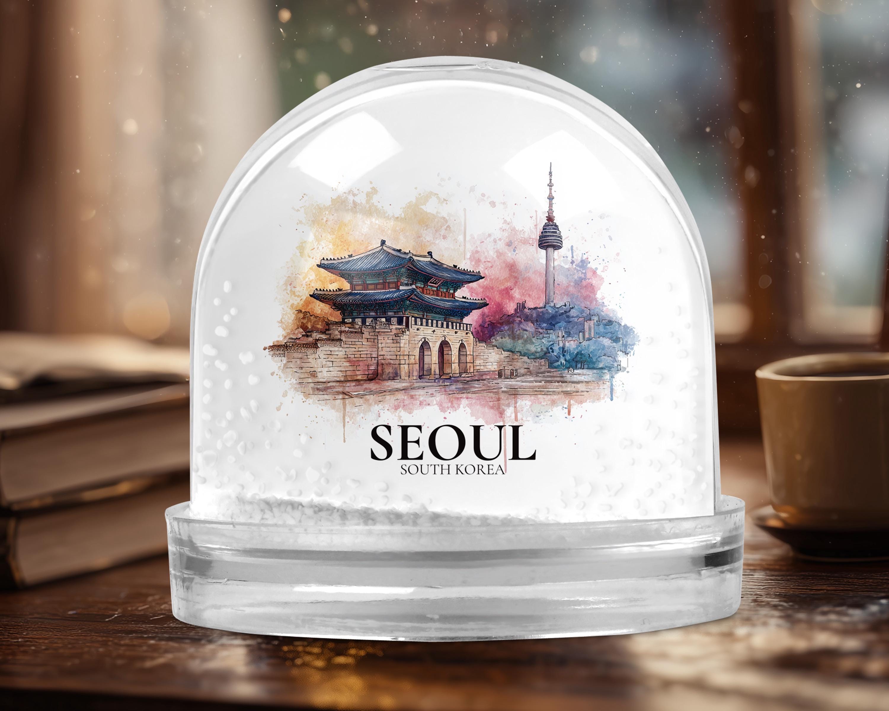 Seoul South Korea Snow Globe, Personalized Watercolor, Custom Travel Souvenir Keepsake City Dome