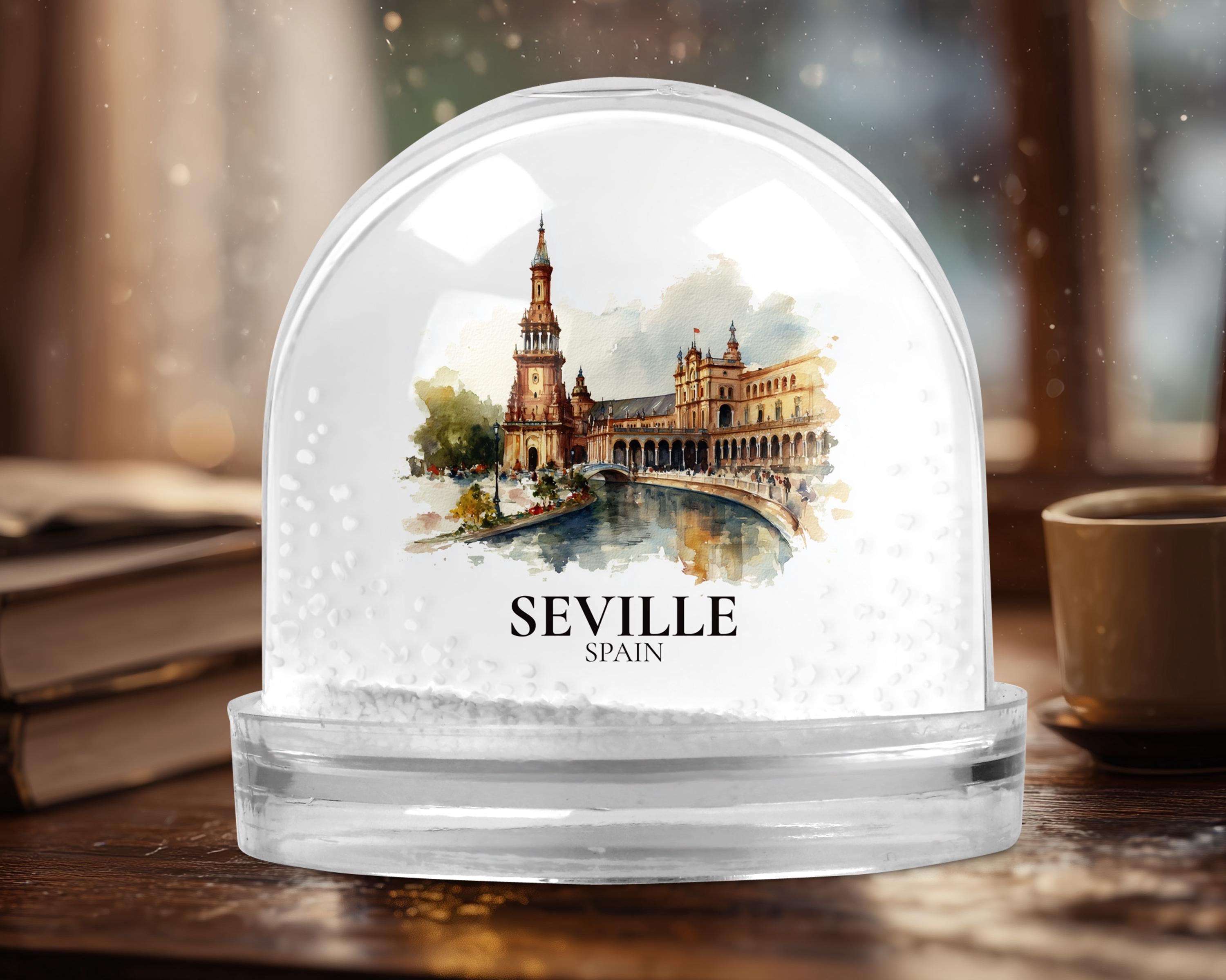 Seville Spain Snow Globe, Personalized Watercolor, Custom Travel Souvenir Keepsake City Dome
