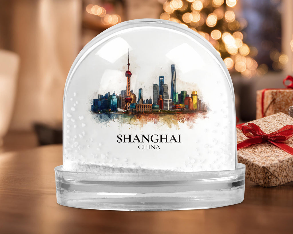 Shanghai China Snow Globe, Personalized Watercolor, Custom Travel Souvenir Keepsake City Dome