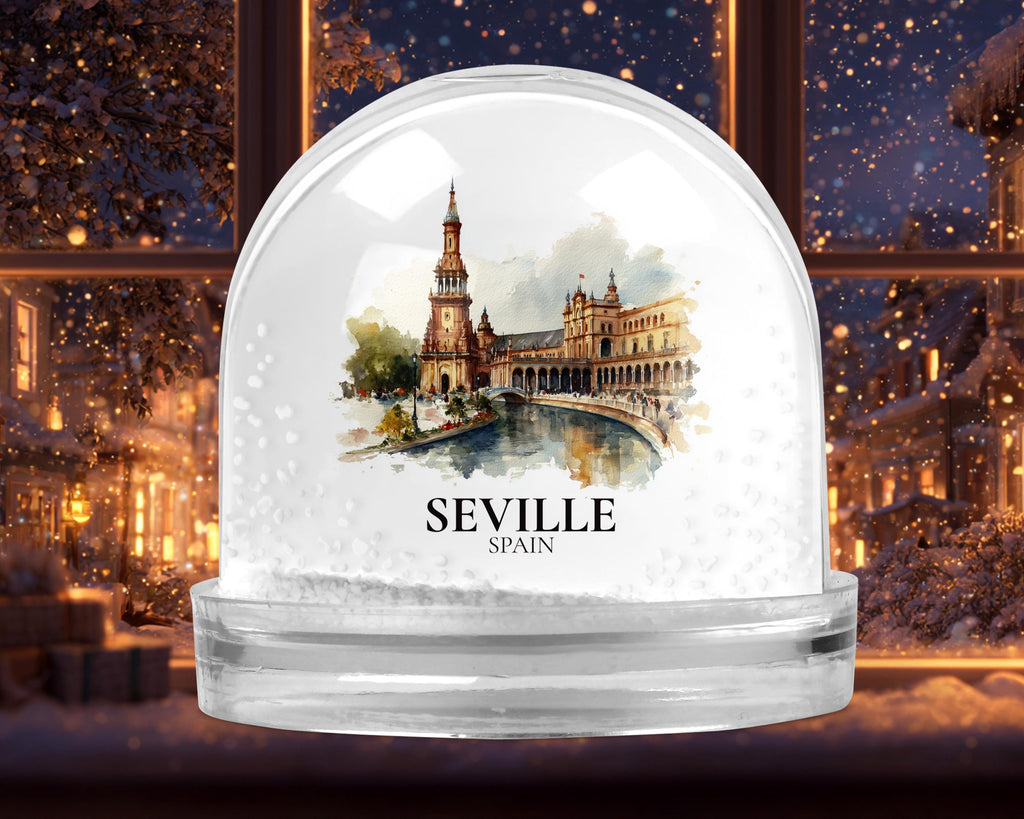 Seville Spain Snow Globe, Personalized Watercolor, Custom Travel Souvenir Keepsake City Dome