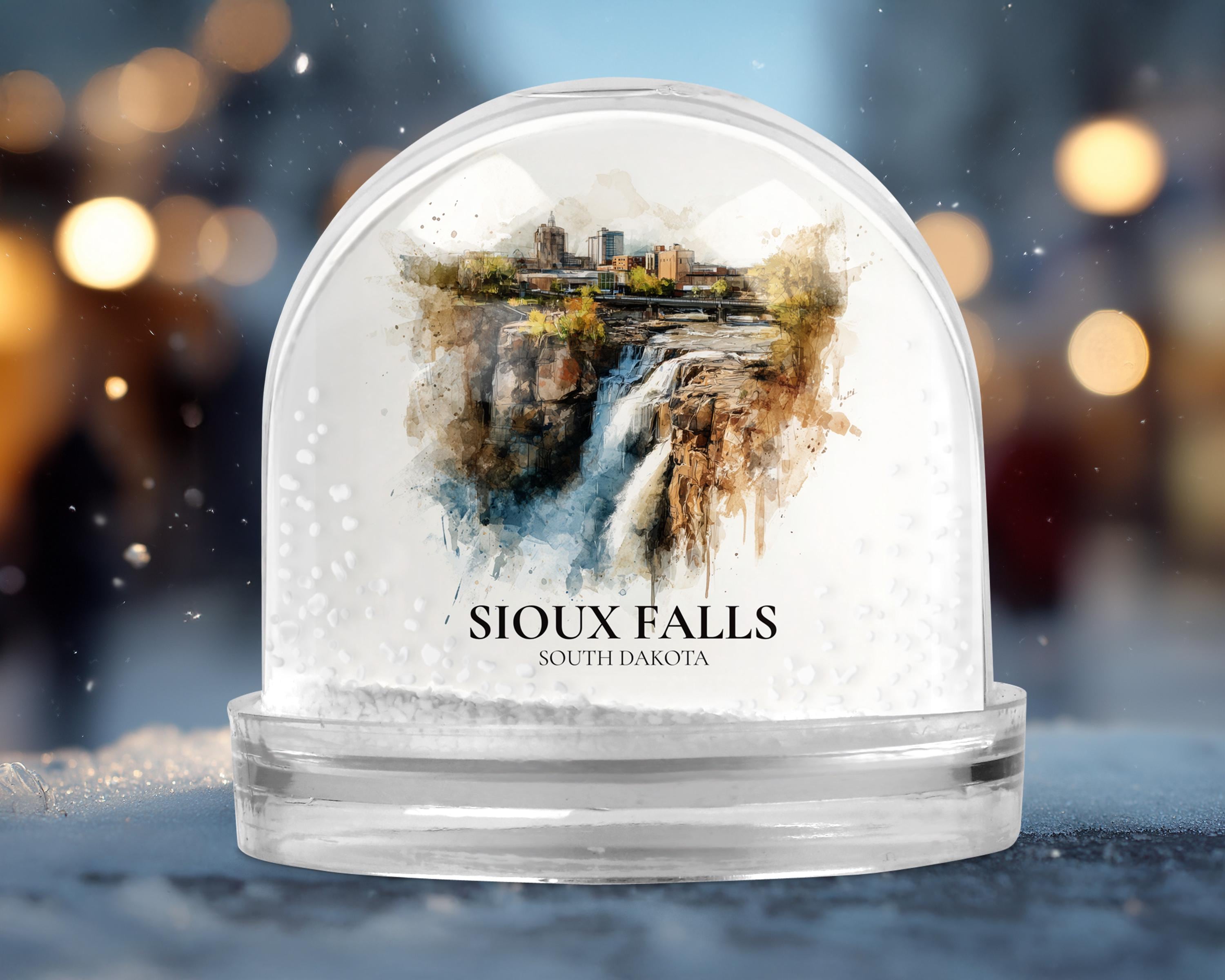 Sioux Falls South Dakota Snow Globe, Personalized Watercolor, Custom Travel Souvenir Keepsake City Dome