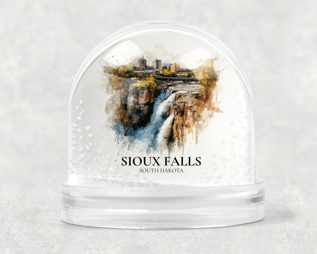 Sioux Falls South Dakota Snow Globe, Personalized Watercolor, Custom Travel Souvenir Keepsake City Dome