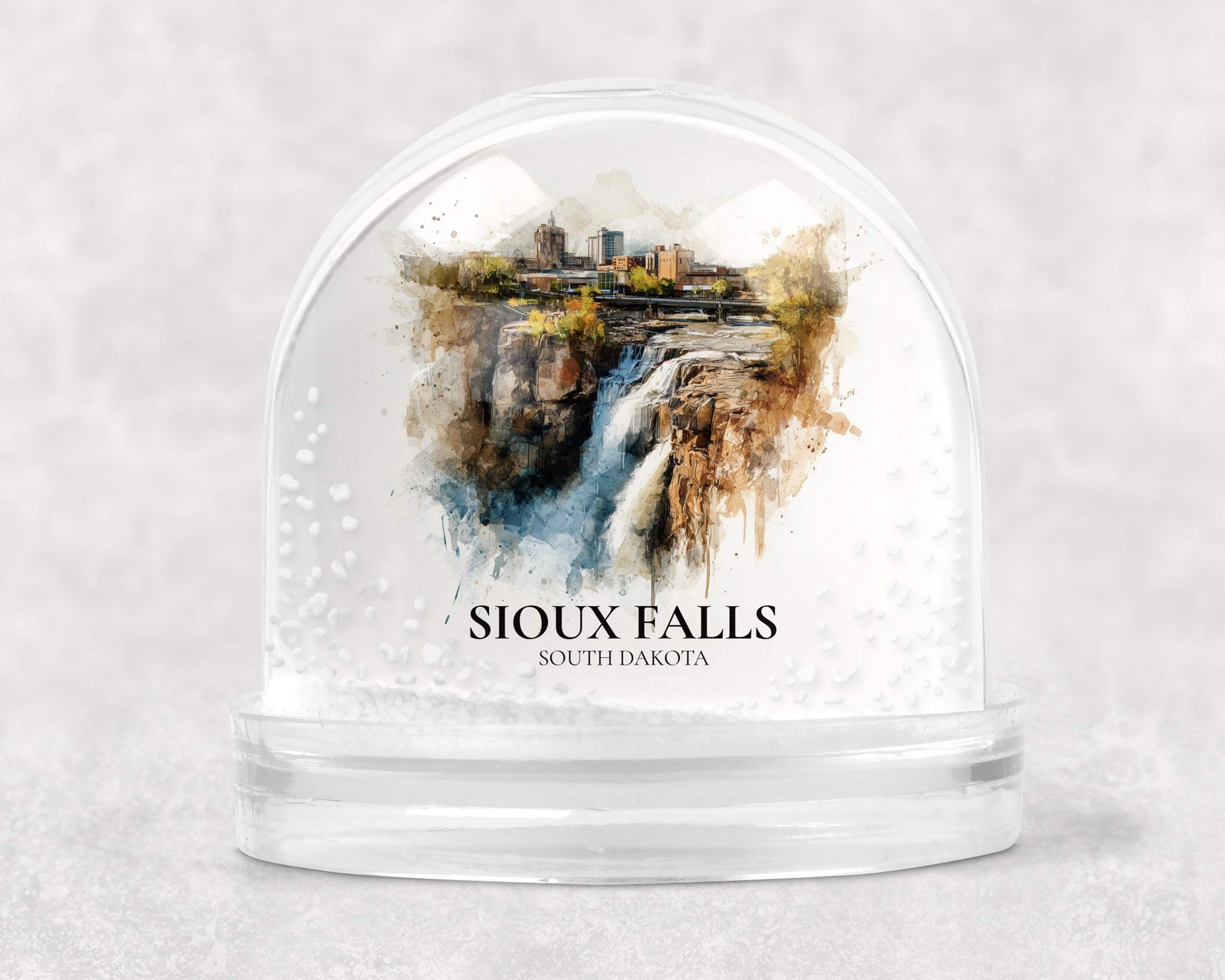Sioux Falls South Dakota Snow Globe, Personalized Watercolor, Custom Travel Souvenir Keepsake City Dome