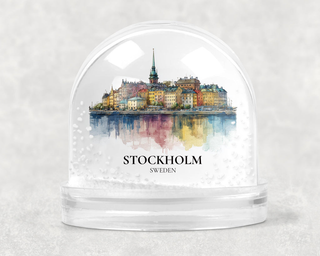 Stockholm Sweden Snow Globe, Personalized Watercolor, Custom Travel Souvenir Keepsake City Dome