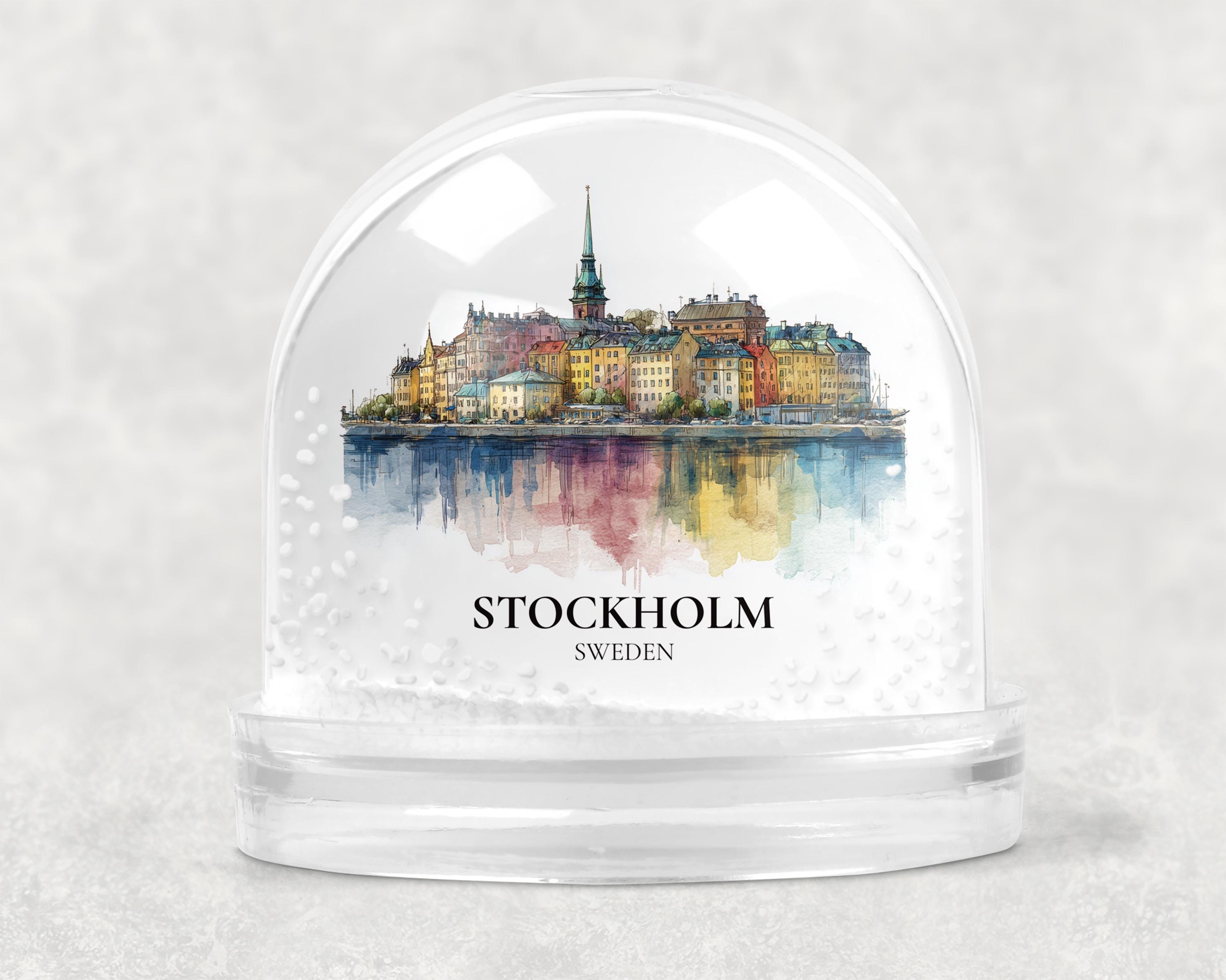 Stockholm Sweden Snow Globe, Personalized Watercolor, Custom Travel Souvenir Keepsake City Dome