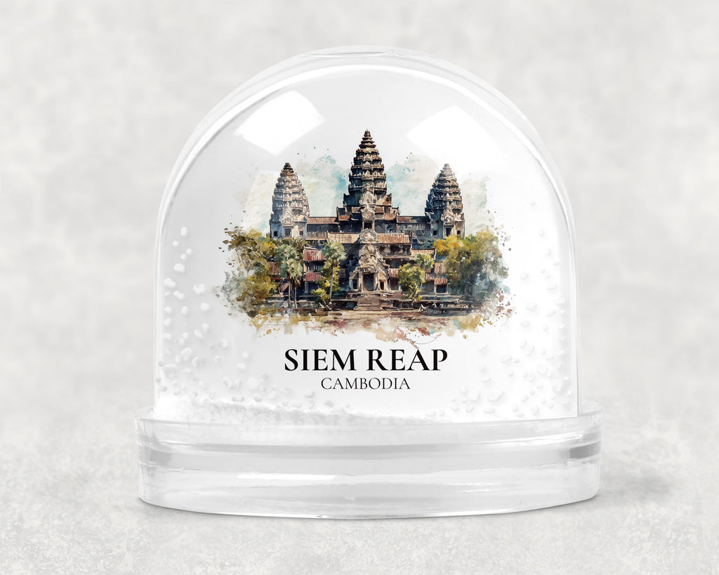 Siem Reap Cambodia Snow Globe, Personalized Watercolor, Custom Travel Souvenir Keepsake City Dome