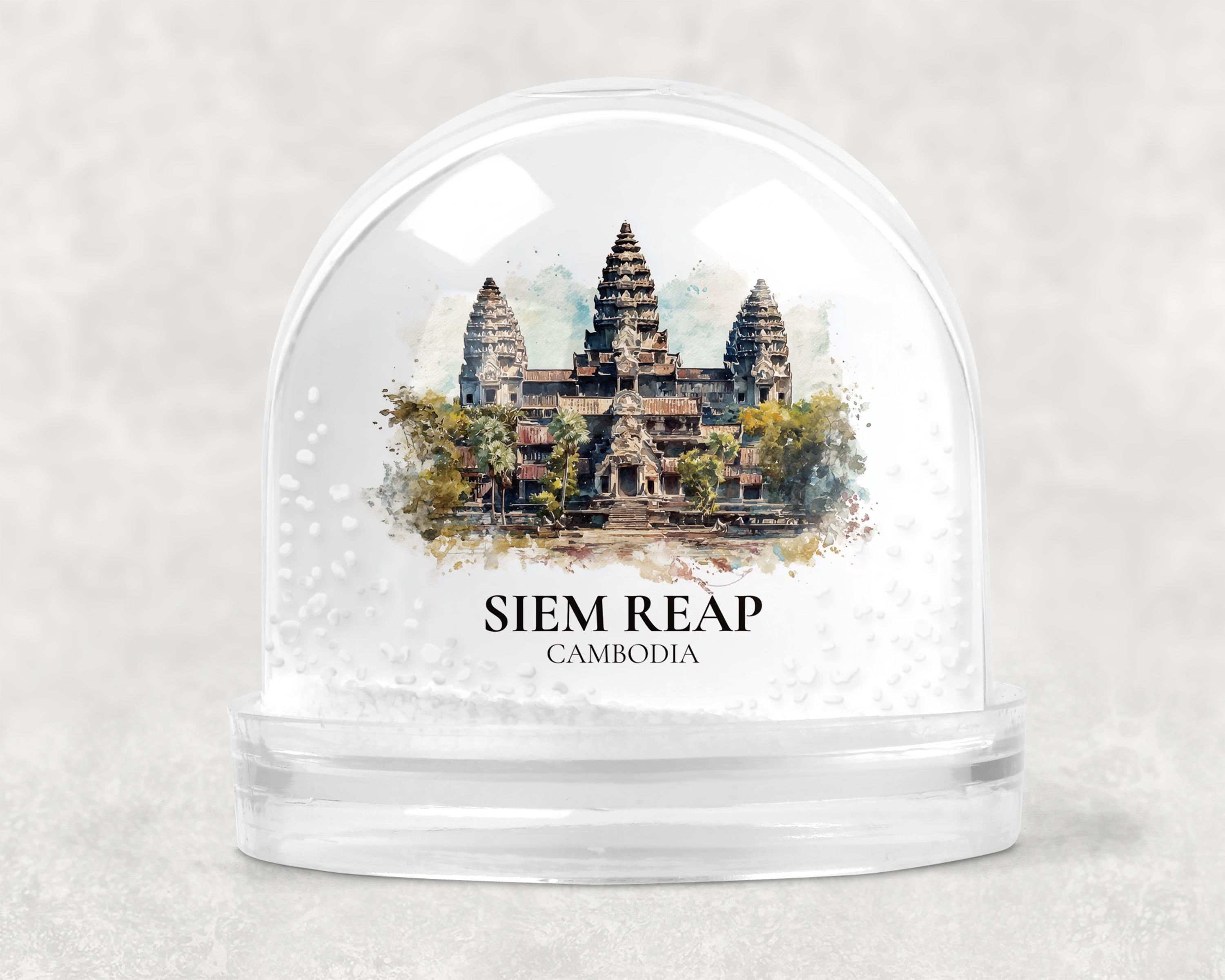 Siem Reap Cambodia Snow Globe, Personalized Watercolor, Custom Travel Souvenir Keepsake City Dome