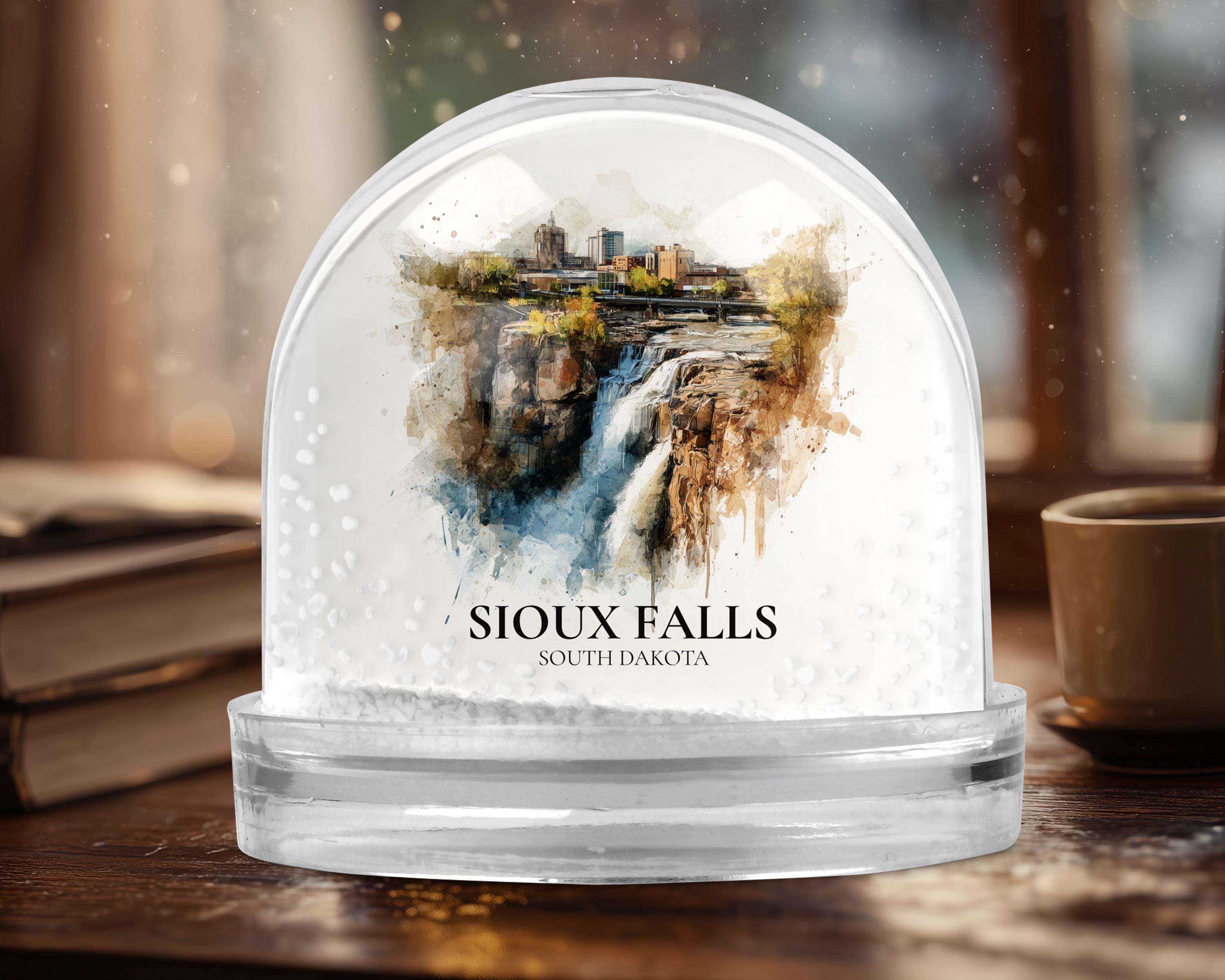 Sioux Falls South Dakota Snow Globe, Personalized Watercolor, Custom Travel Souvenir Keepsake City Dome