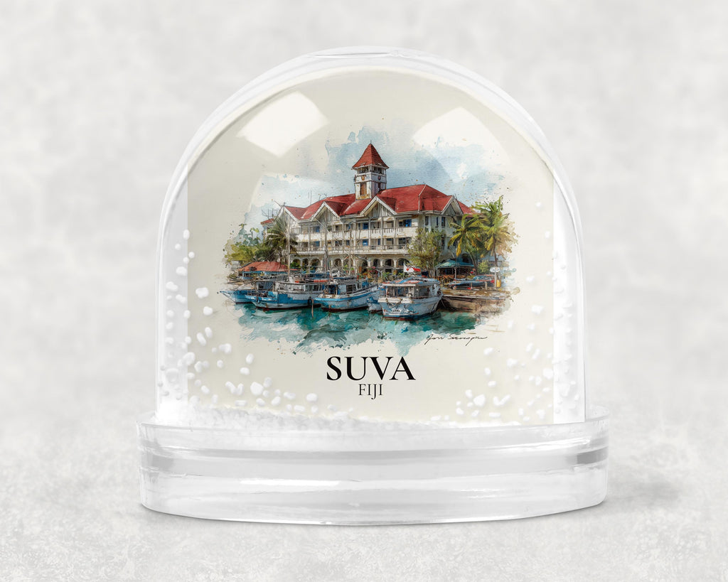 Suva Fiji Snow Globe, Personalized Watercolor, Custom Travel Souvenir Keepsake City Dome