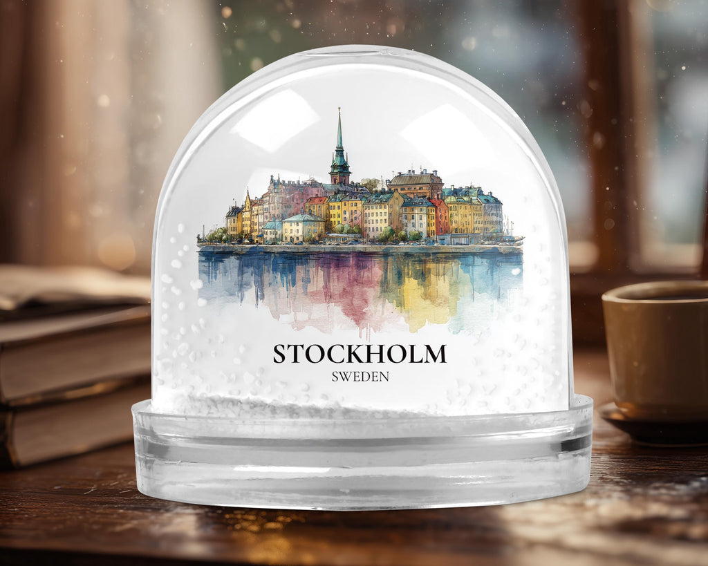 Stockholm Sweden Snow Globe, Personalized Watercolor, Custom Travel Souvenir Keepsake City Dome