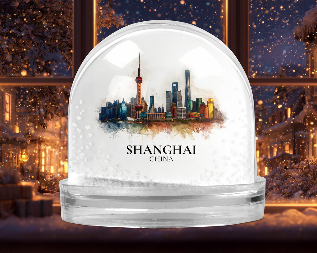 Shanghai China Snow Globe, Personalized Watercolor, Custom Travel Souvenir Keepsake City Dome