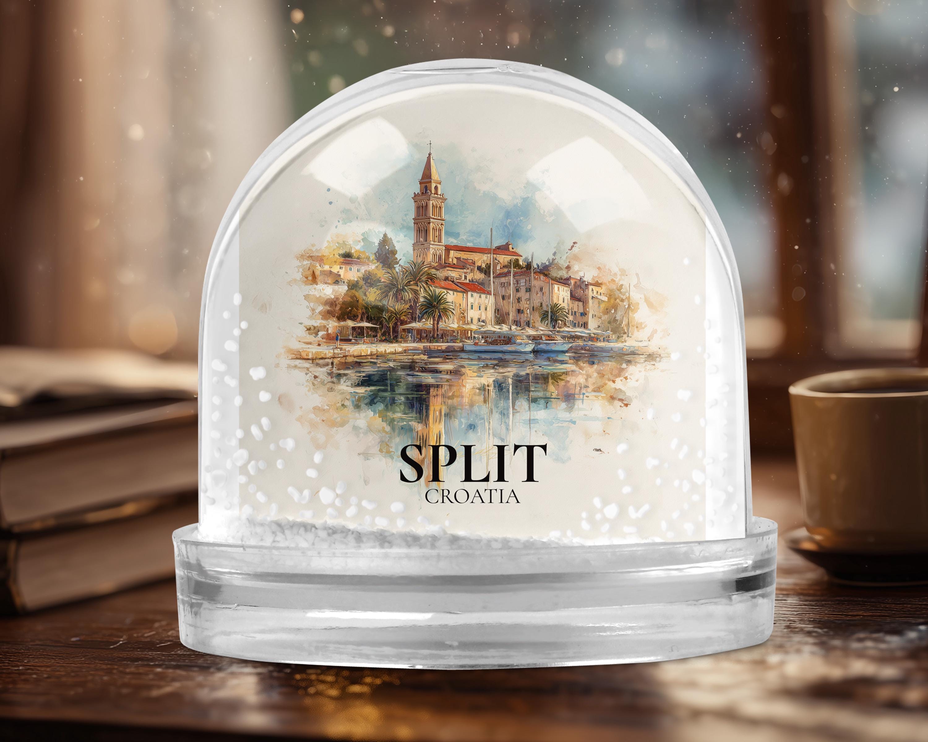 Split Croatia Snow Globe, Personalized Watercolor, Custom Travel Souvenir Keepsake City Dome