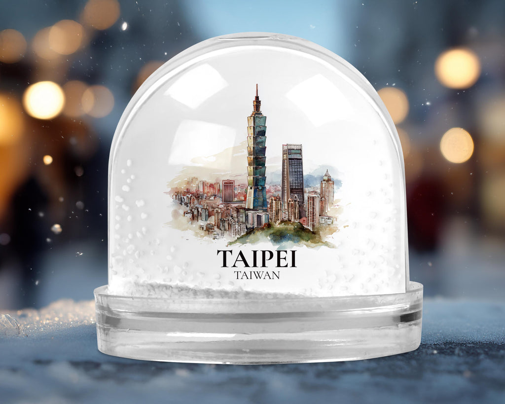 Taipei Taiwan Snow Globe, Personalized Watercolor, Custom Travel Souvenir Keepsake City Dome