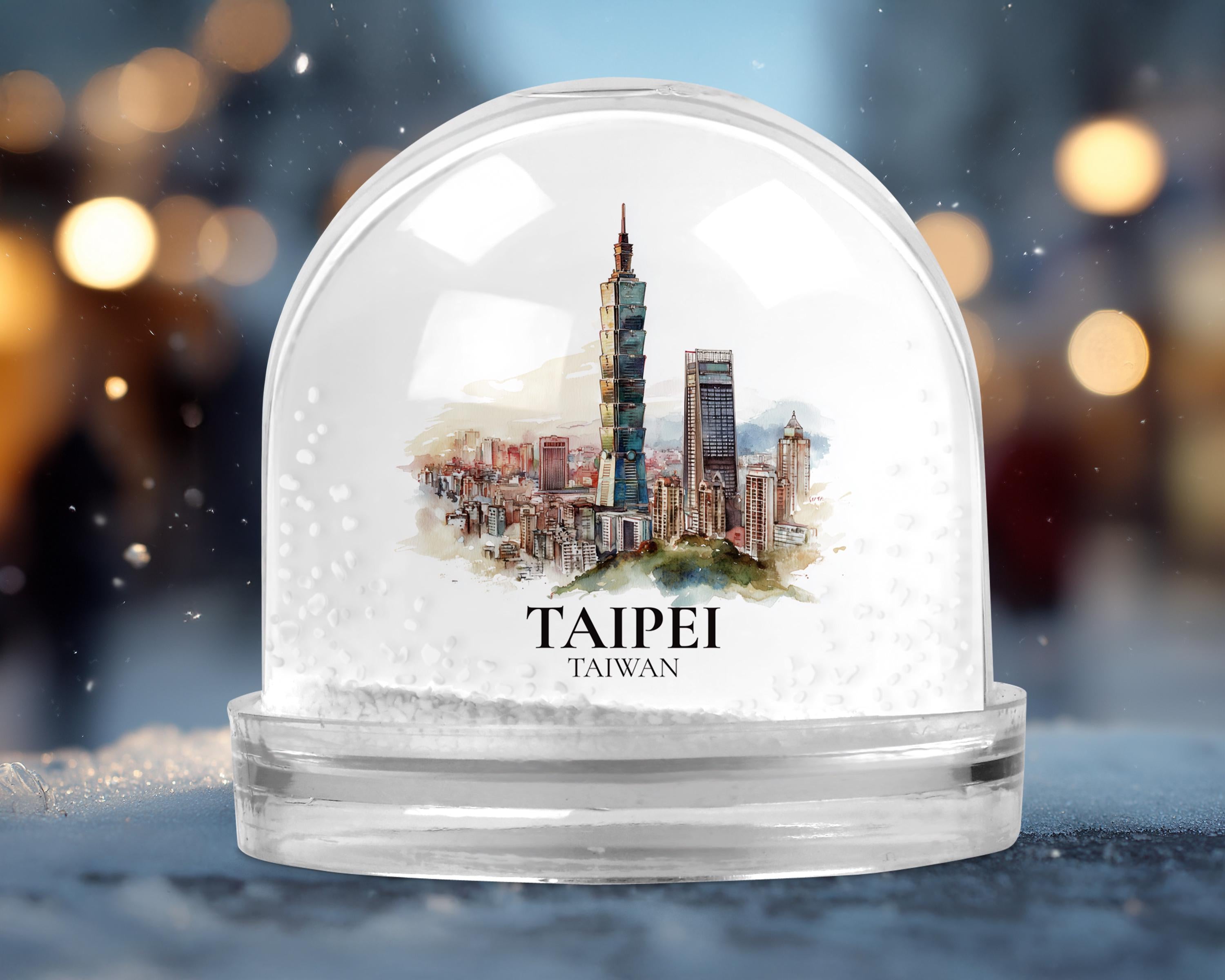 Taipei Taiwan Snow Globe, Personalized Watercolor, Custom Travel Souvenir Keepsake City Dome