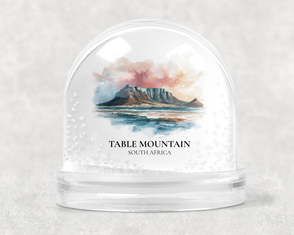 Table Mountain South Africa Snow Globe, Personalized Watercolor, Custom Travel Souvenir Keepsake City Dome