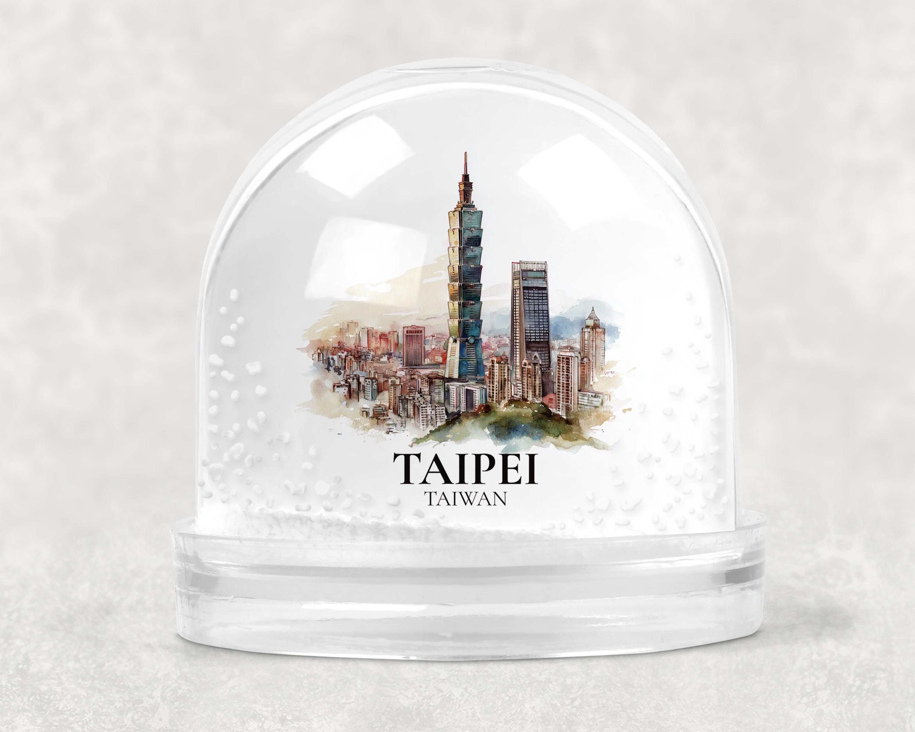 Taipei Taiwan Snow Globe, Personalized Watercolor, Custom Travel Souvenir Keepsake City Dome