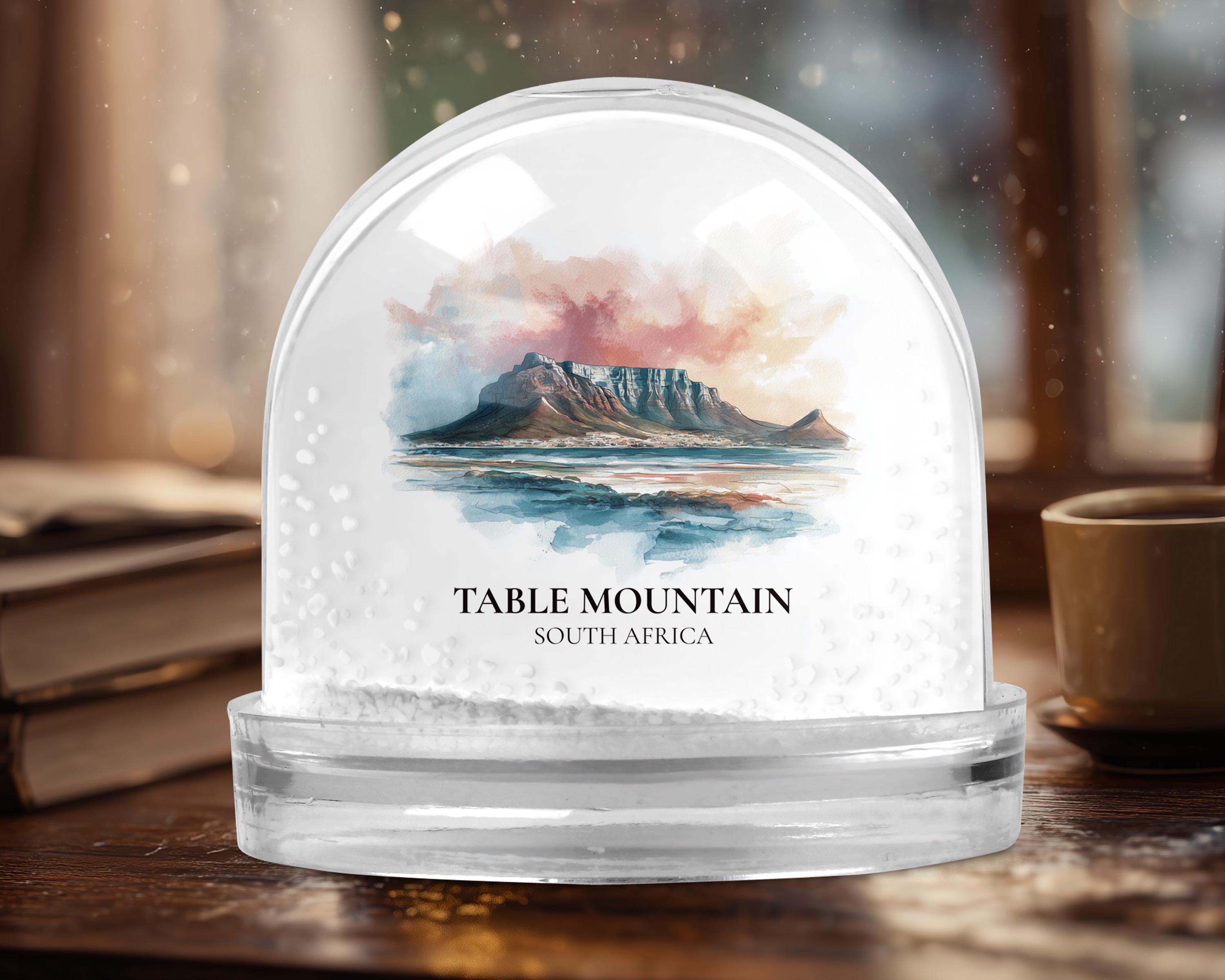 Table Mountain South Africa Snow Globe, Personalized Watercolor, Custom Travel Souvenir Keepsake City Dome