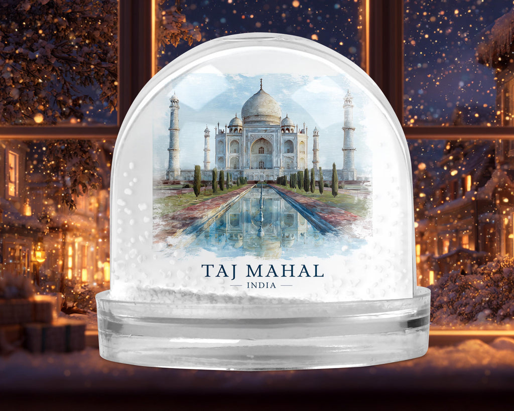 Taj Mahal India Snow Globe, Personalized Watercolor, Custom Travel Souvenir Keepsake City Dome