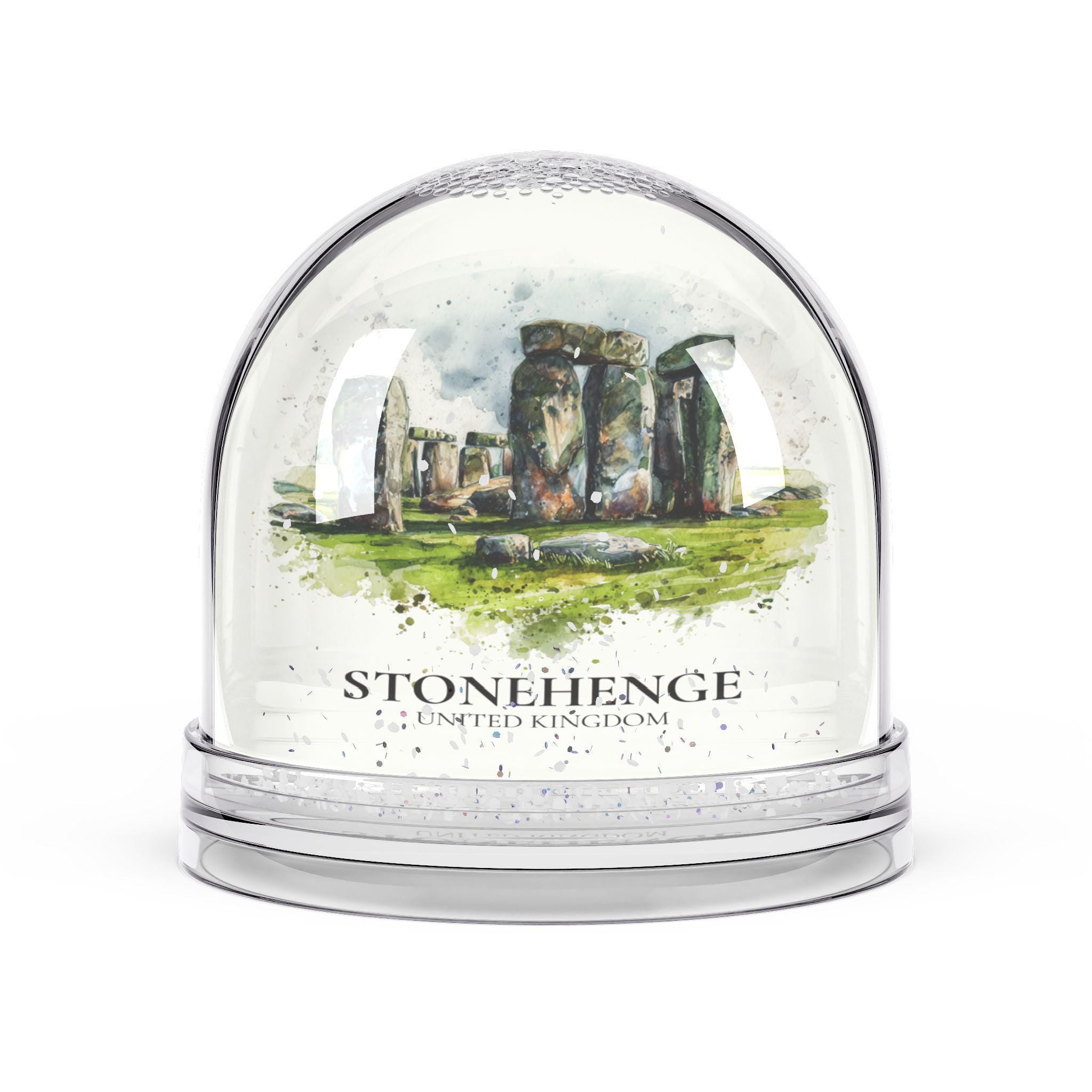 Stonehenge England Snow Globe, Personalized Watercolor, Custom Travel Souvenir Keepsake City Dome