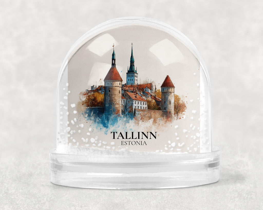 Tallinn Estonia Snow Globe, Personalized Watercolor, Custom Travel Souvenir Keepsake City Dome