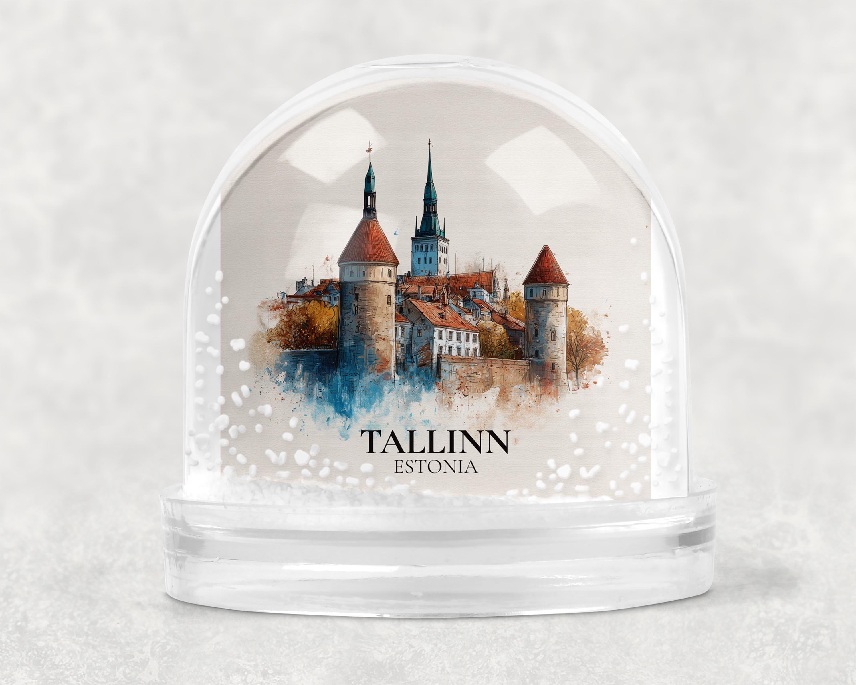Tallinn Estonia Snow Globe, Personalized Watercolor, Custom Travel Souvenir Keepsake City Dome