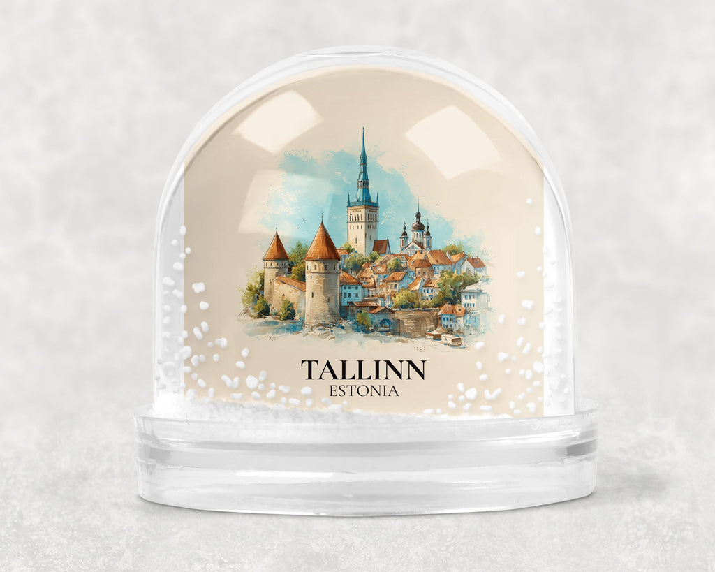 Tallinn Snow Globe Estonia, Personalized Watercolor, Custom Travel Souvenir Keepsake City Dome