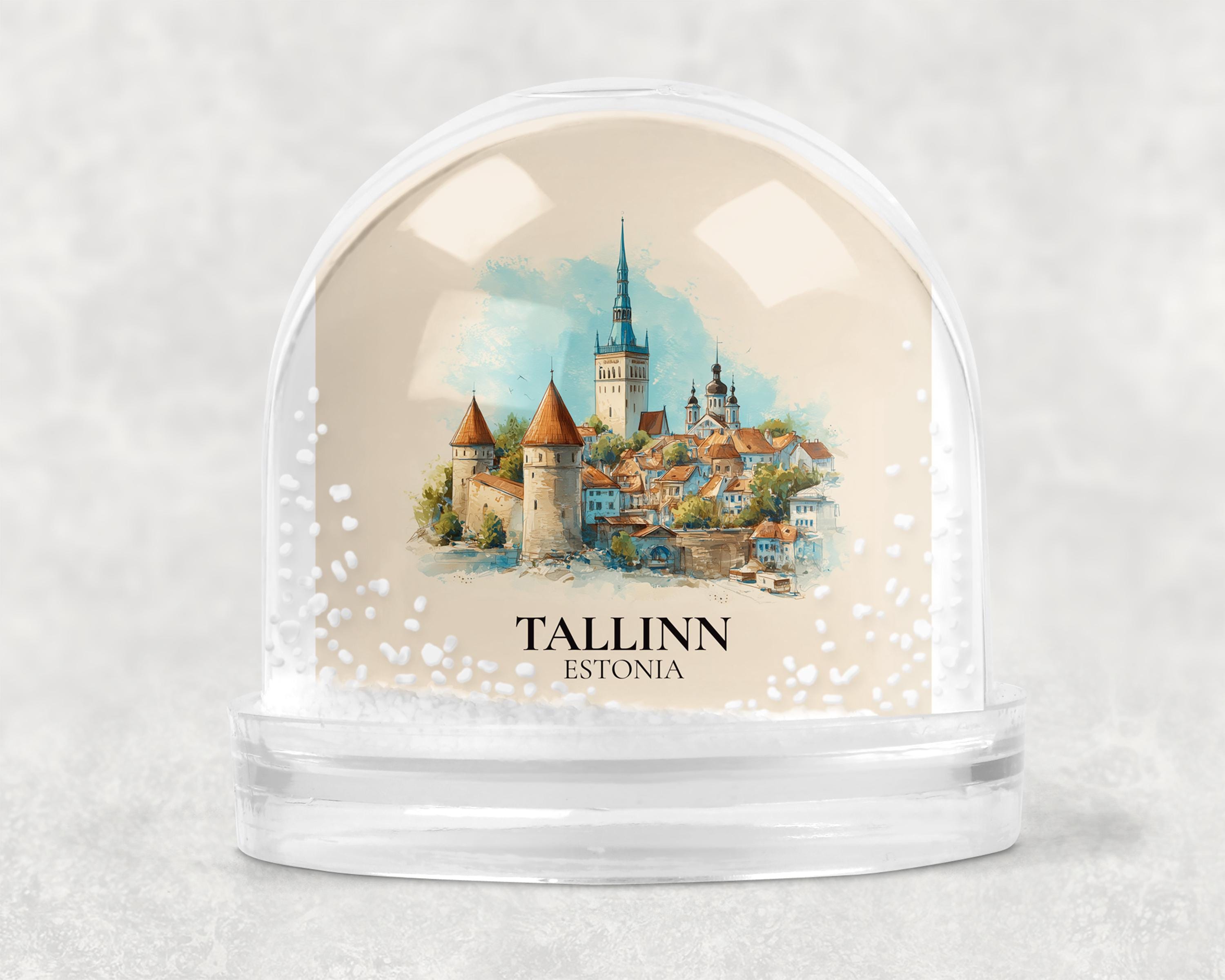 Tallinn Snow Globe Estonia, Personalized Watercolor, Custom Travel Souvenir Keepsake City Dome