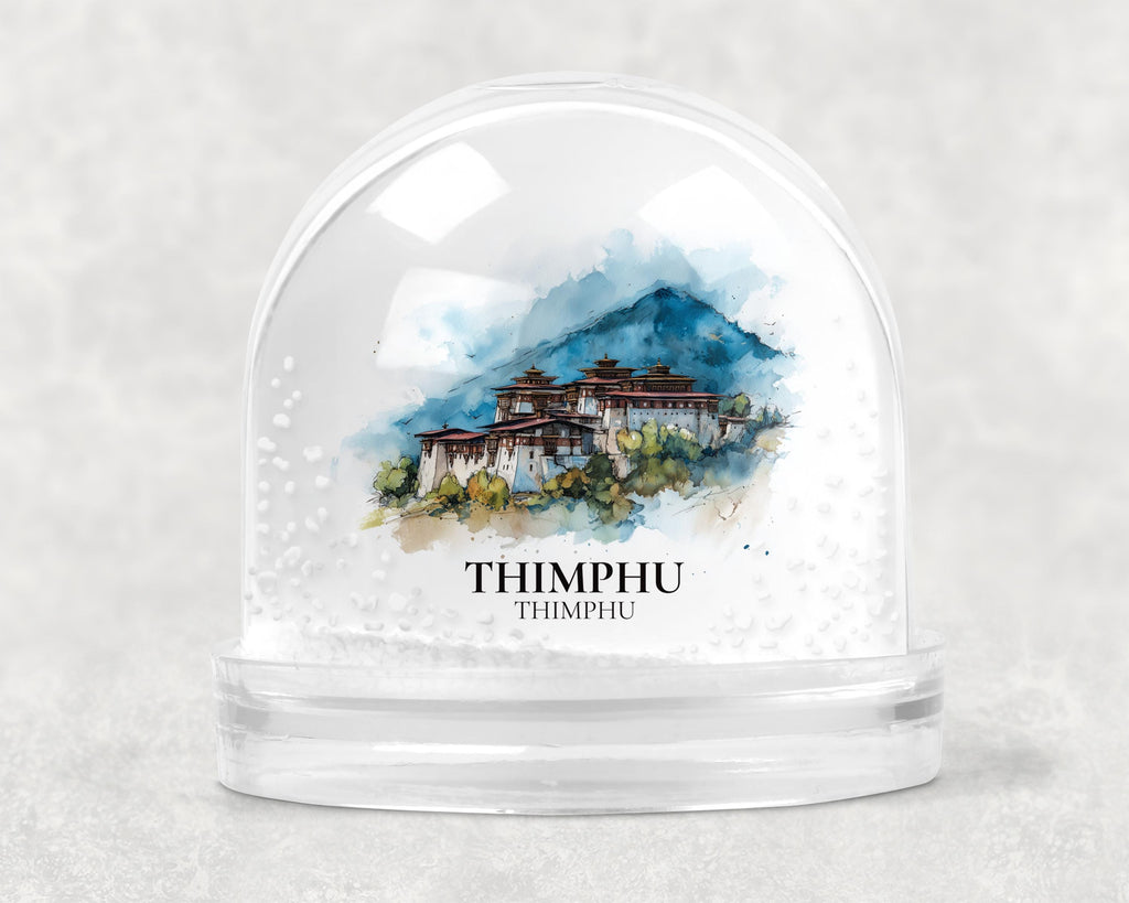 Thimphu Bhutan Snow Globe, Personalized Watercolor, Custom Travel Souvenir Keepsake City Dome