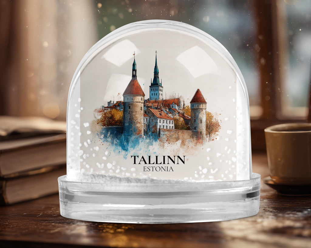 Tallinn Estonia Snow Globe, Personalized Watercolor, Custom Travel Souvenir Keepsake City Dome
