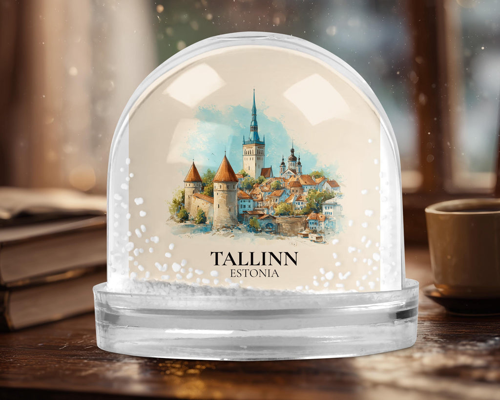 Tallinn Snow Globe Estonia, Personalized Watercolor, Custom Travel Souvenir Keepsake City Dome
