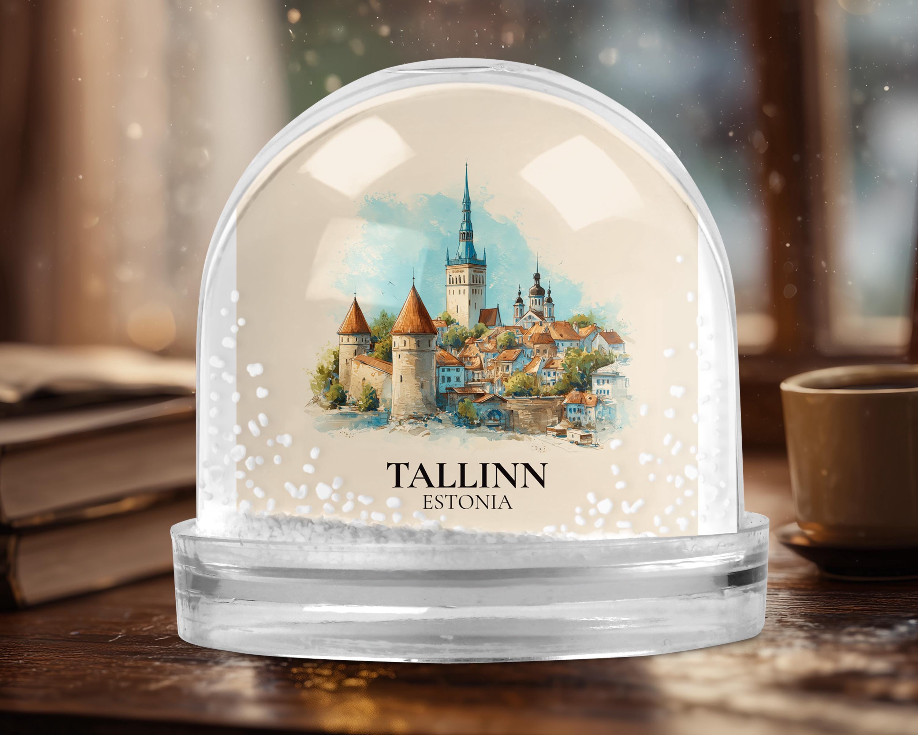 Tallinn Snow Globe Estonia, Personalized Watercolor, Custom Travel Souvenir Keepsake City Dome