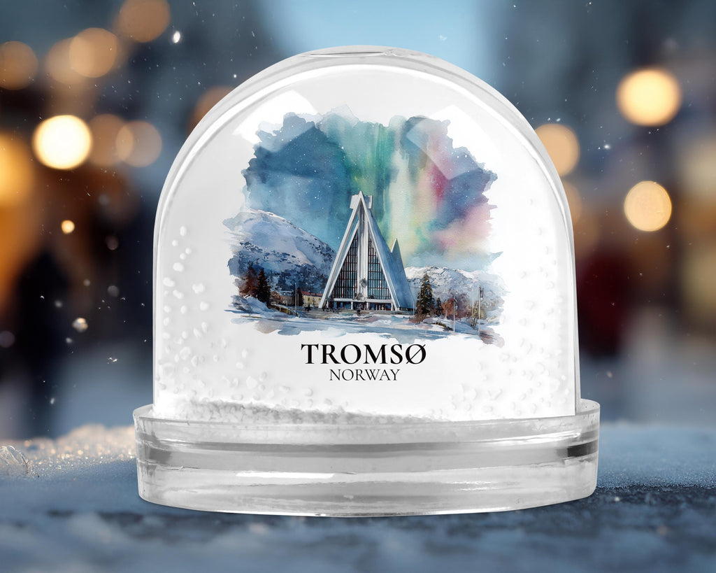 Tromso Snow Globe Norway, Personalized Watercolor, Custom Travel Souvenir Keepsake City Dome