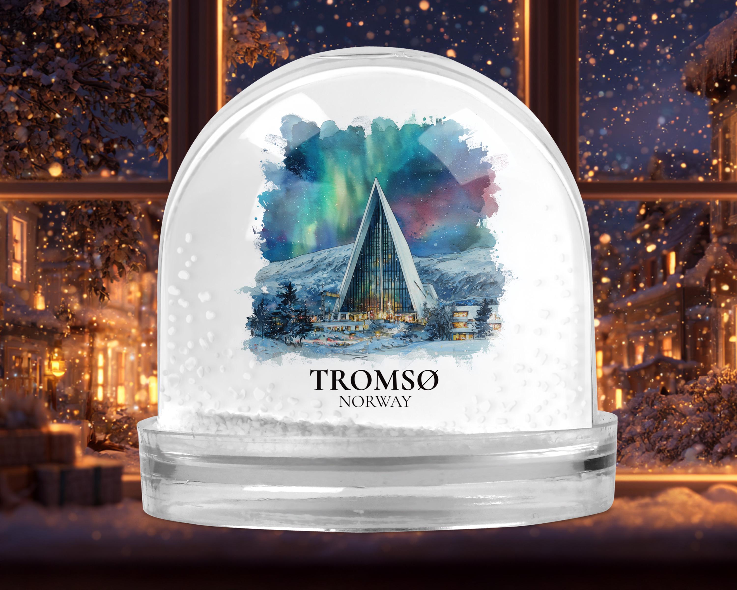 Tromso Norway Snow Globe, Personalized Watercolor, Custom Travel Souvenir Keepsake City Dome