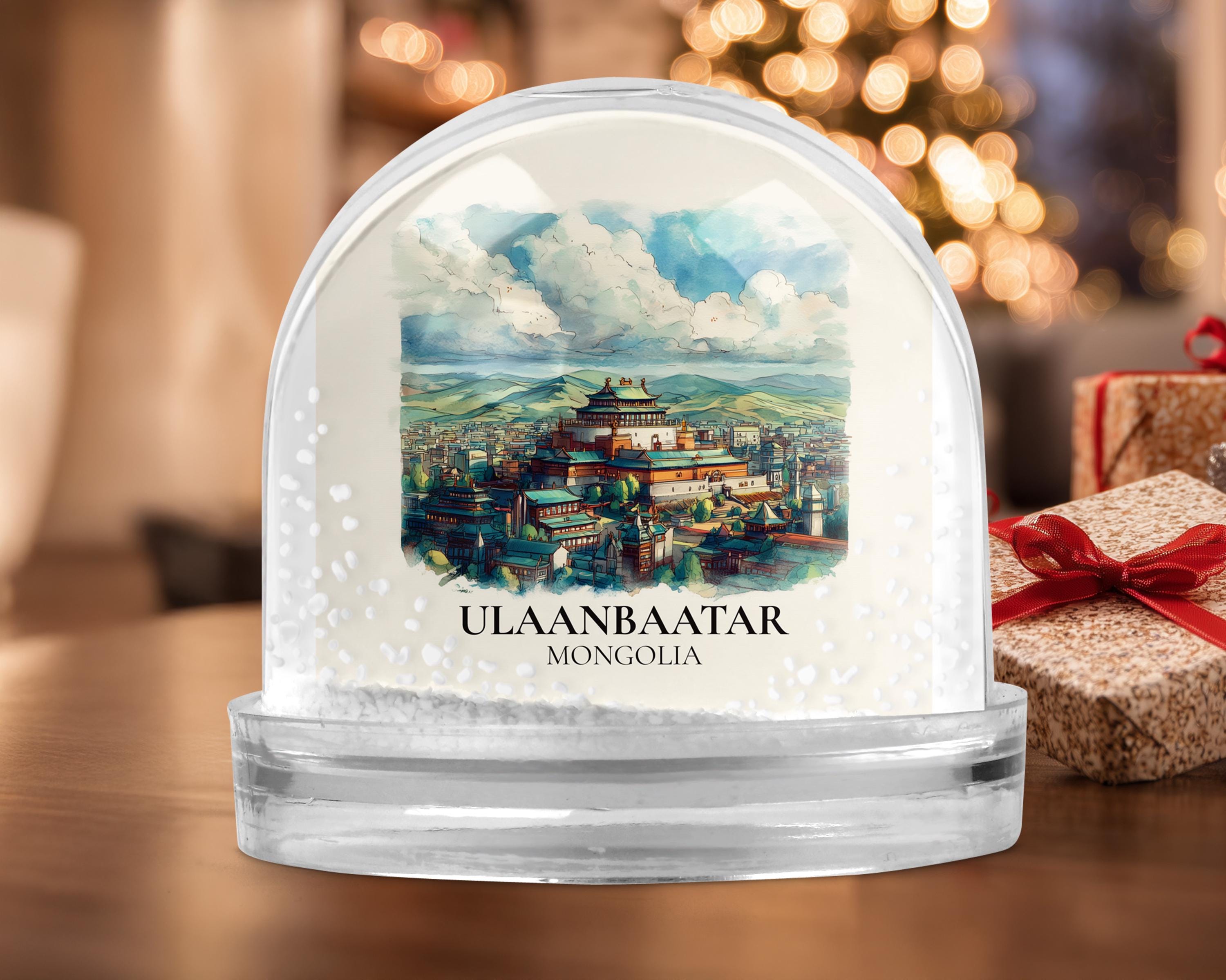Ulaanbaatar Mongolia Snow Globe, Personalized Watercolor, Custom Travel Souvenir Keepsake City Dome