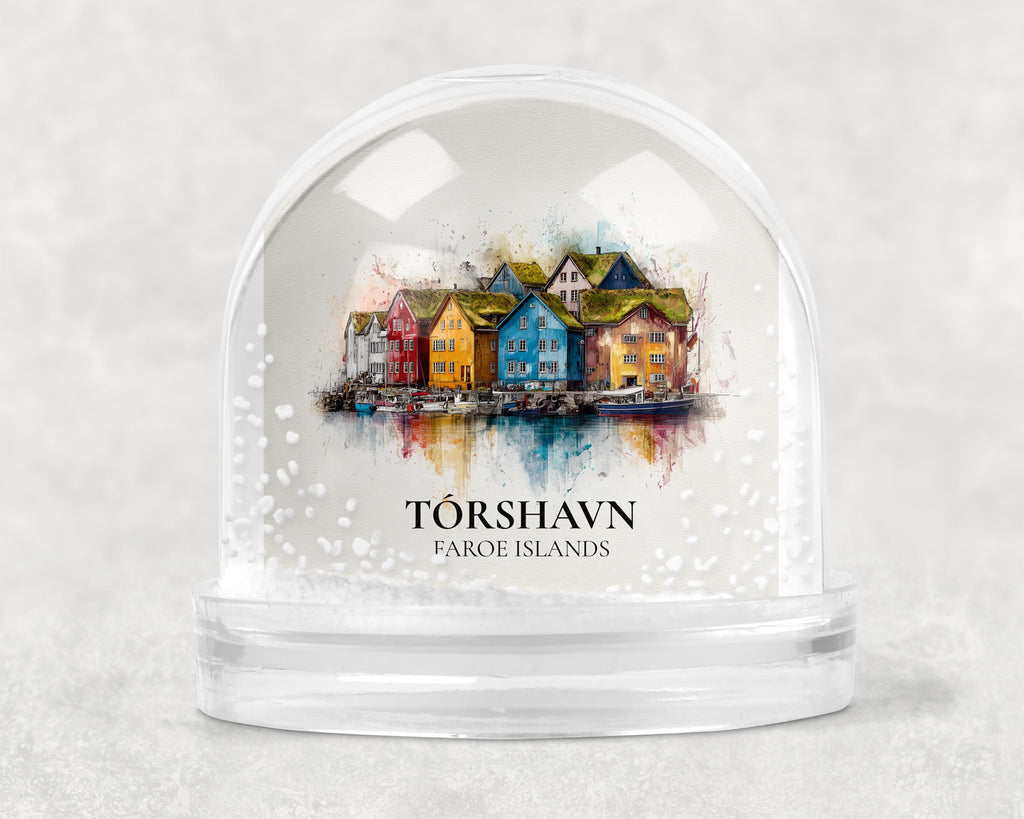 Torshavn Faroe Islands Snow Globe, Personalized Watercolor, Custom Travel Souvenir Keepsake City Dome