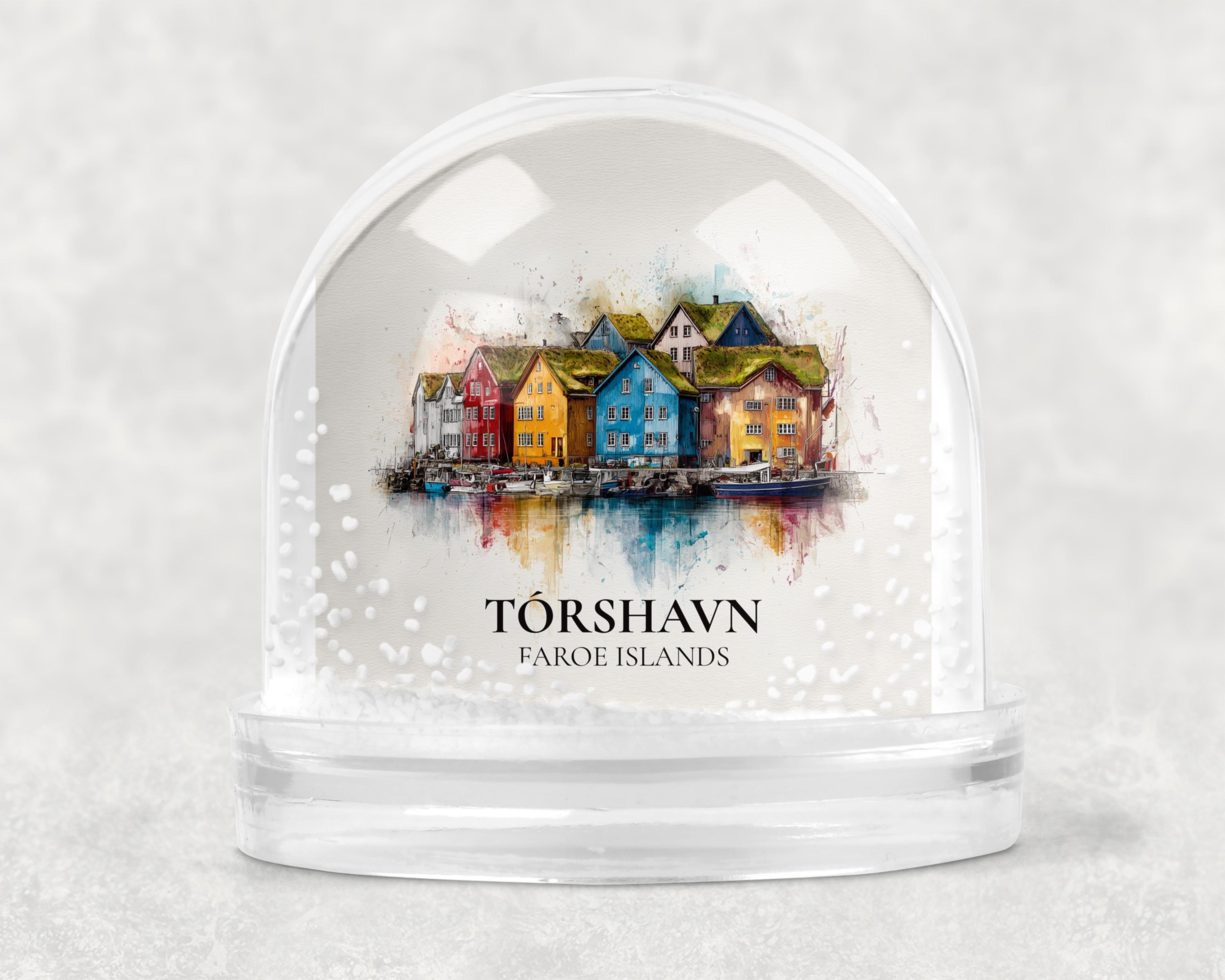 Torshavn Faroe Islands Snow Globe, Personalized Watercolor, Custom Travel Souvenir Keepsake City Dome