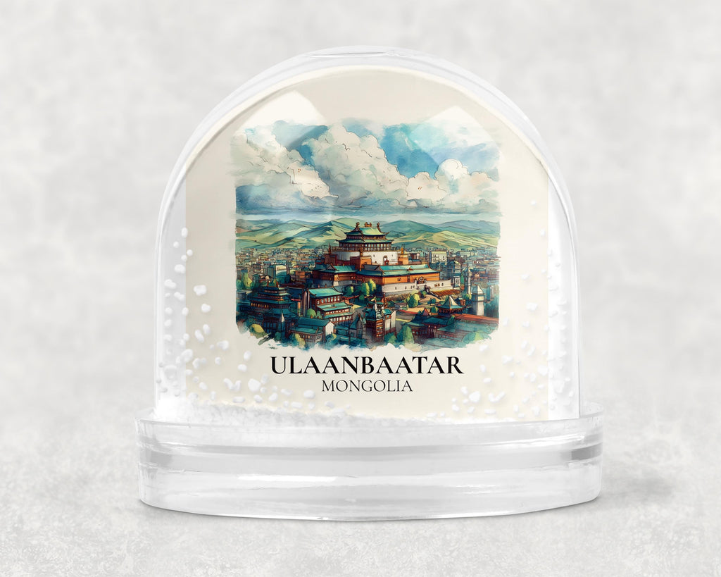 Ulaanbaatar Mongolia Snow Globe, Personalized Watercolor, Custom Travel Souvenir Keepsake City Dome