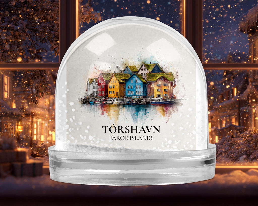 Torshavn Faroe Islands Snow Globe, Personalized Watercolor, Custom Travel Souvenir Keepsake City Dome