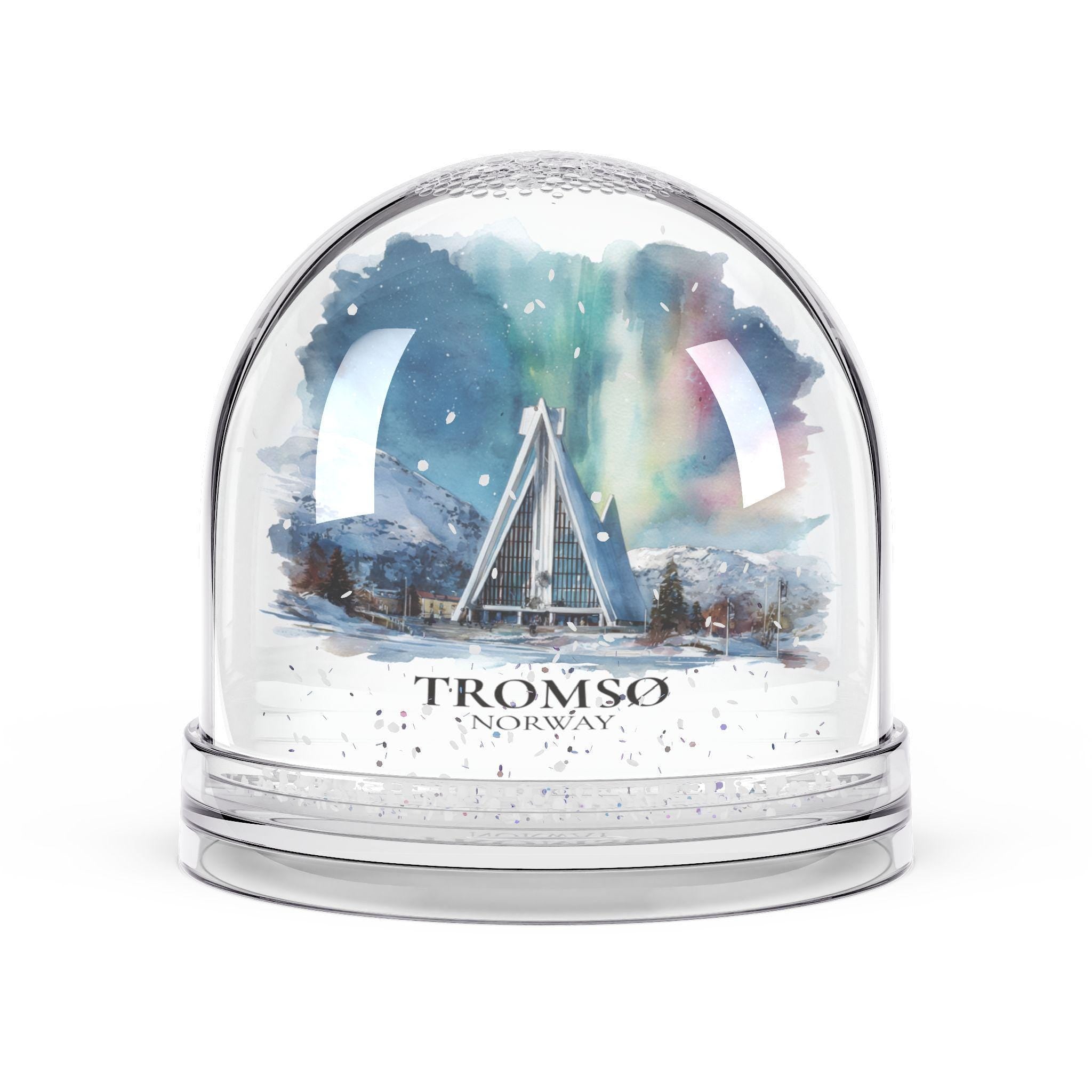 Tromso Snow Globe Norway, Personalized Watercolor, Custom Travel Souvenir Keepsake City Dome