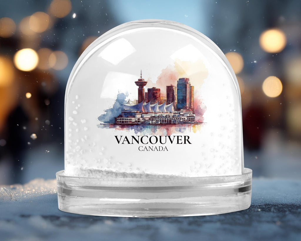 Vancouver Canada Snow Globe, Personalized Watercolor, Custom Travel Souvenir Keepsake City Dome