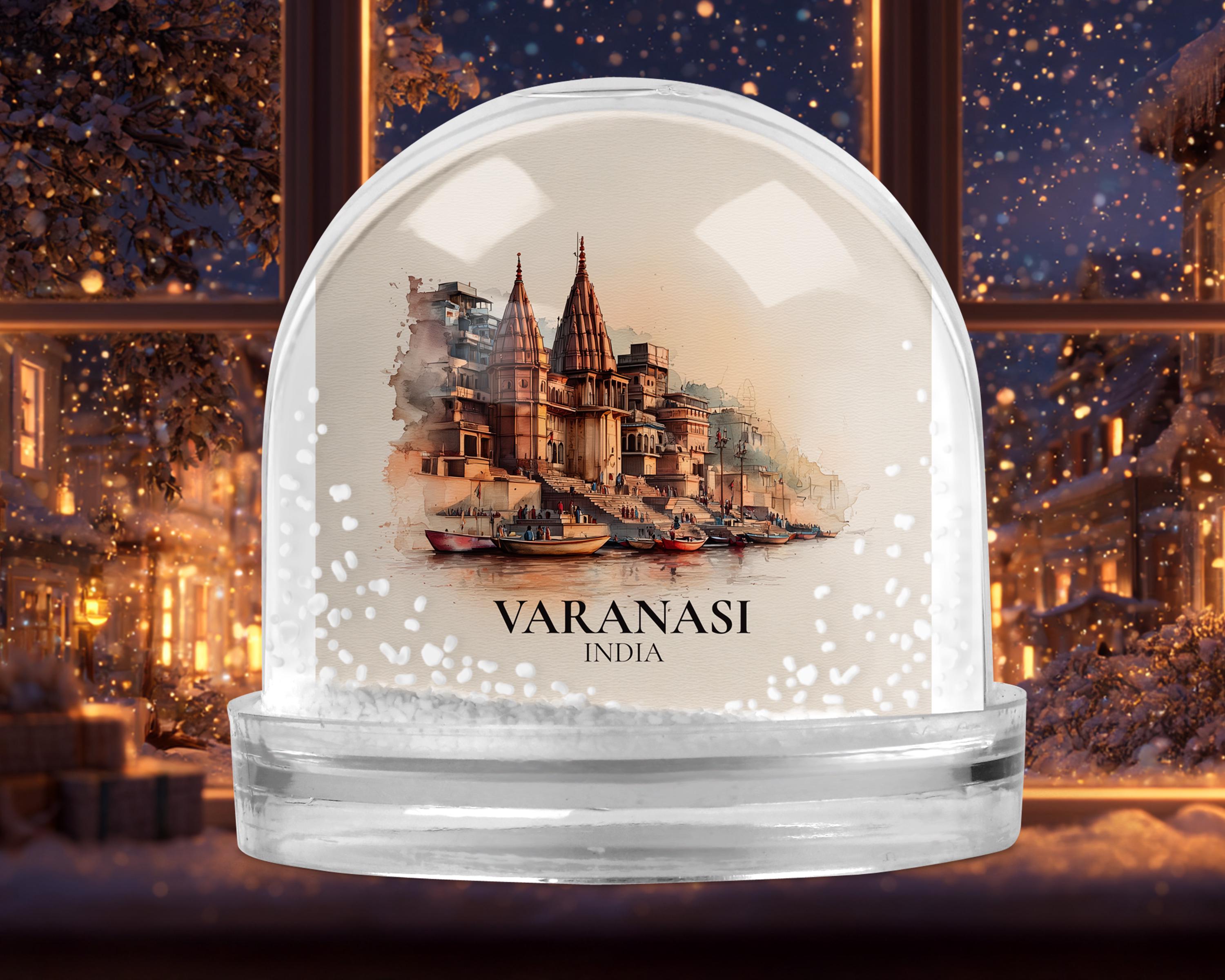 Varanasi India Snow Globe, Personalized Watercolor, Custom Travel Souvenir Keepsake City Dome
