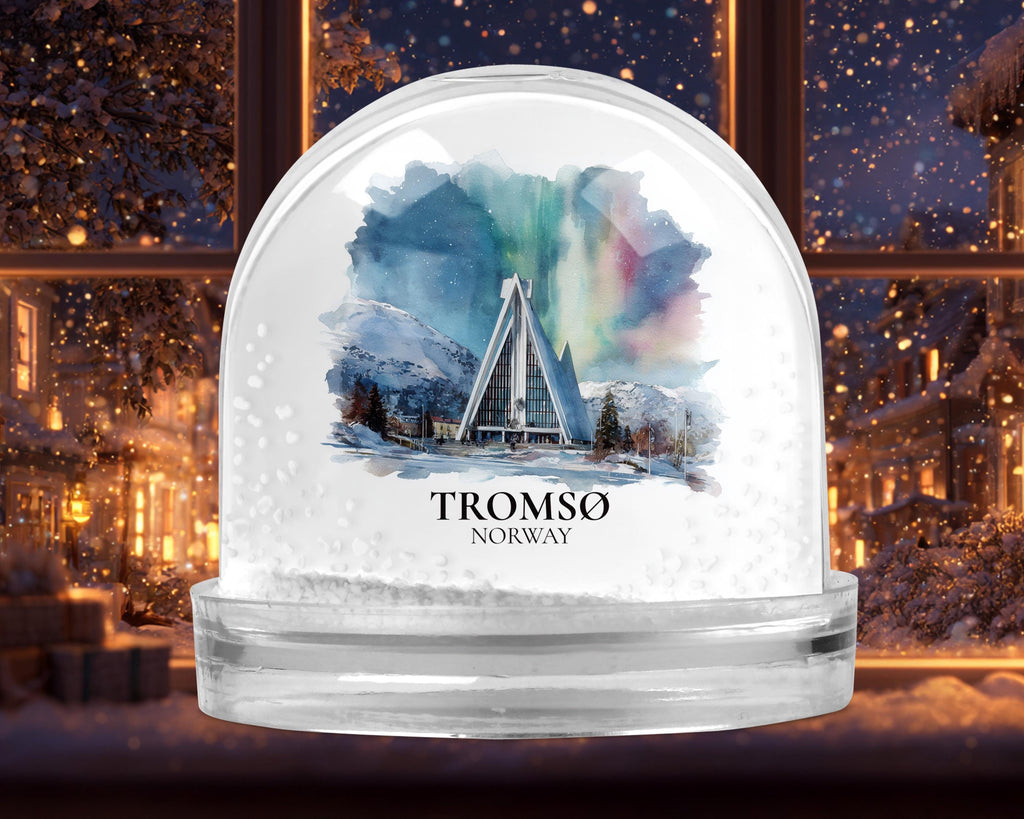 Tromso Snow Globe Norway, Personalized Watercolor, Custom Travel Souvenir Keepsake City Dome