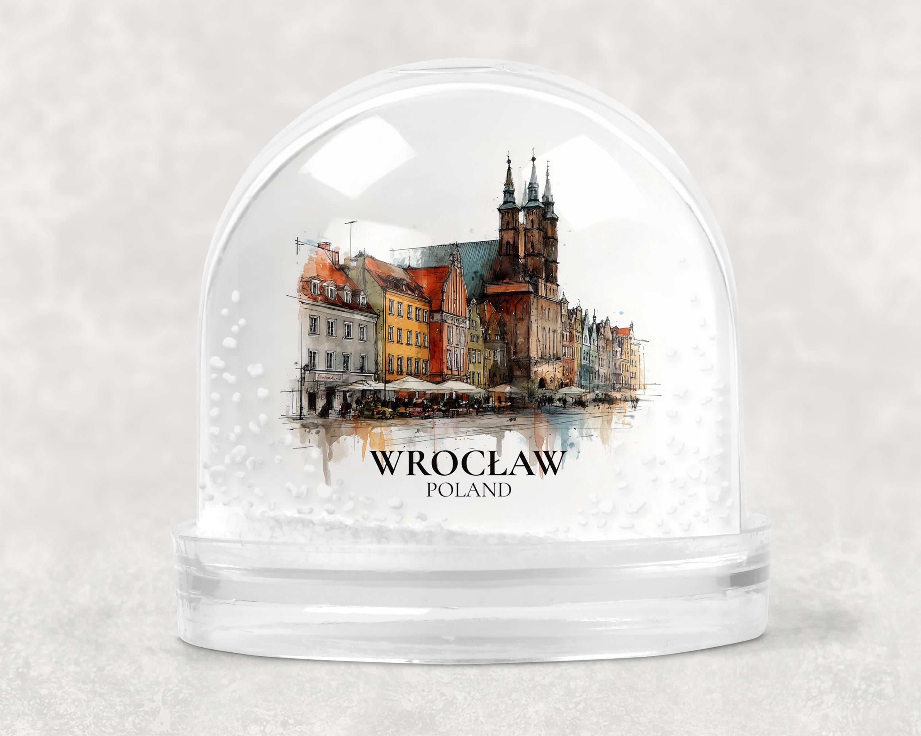 Wroclaw Poland Snow Globe, Personalized Watercolor, Custom Travel Souvenir Keepsake City Dome