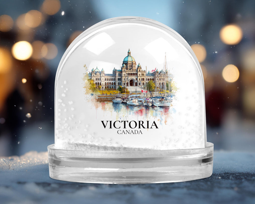 Victoria Canada Snow Globe, Personalized Watercolor, Custom Travel Souvenir Keepsake City Dome